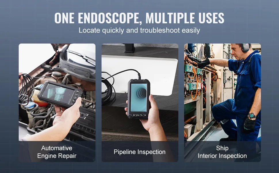 VEVOR Endoscope Camera with Lights Triple Lens Borescope 16.4FT Cable 5" Screen