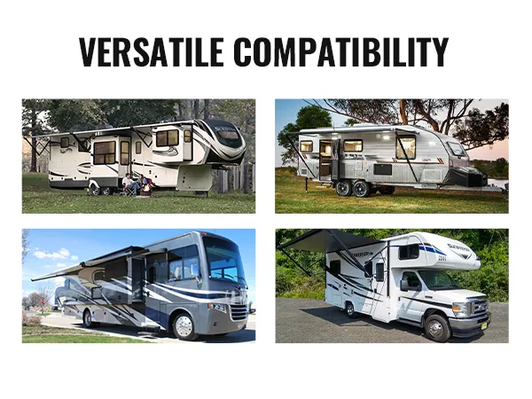 rvs and trailers of various types parked outdoors, showcasing VEVOR trailer jack block's versatile compatibility.