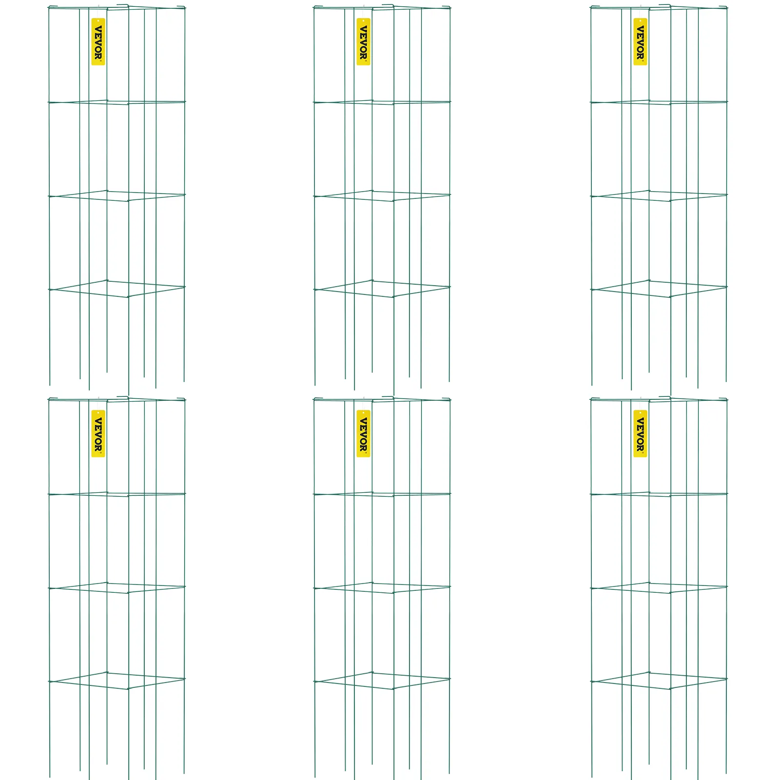 six green VEVOR tomato cages arranged in a 2x3 grid on a white background.