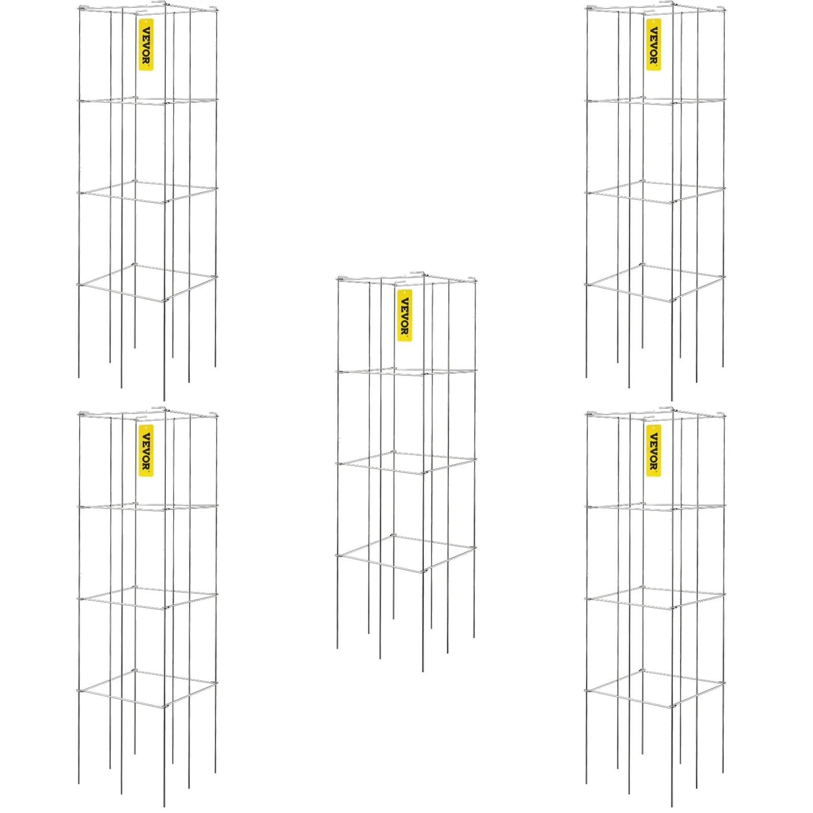 five VEVOR tomato cages arranged in a grid pattern.
