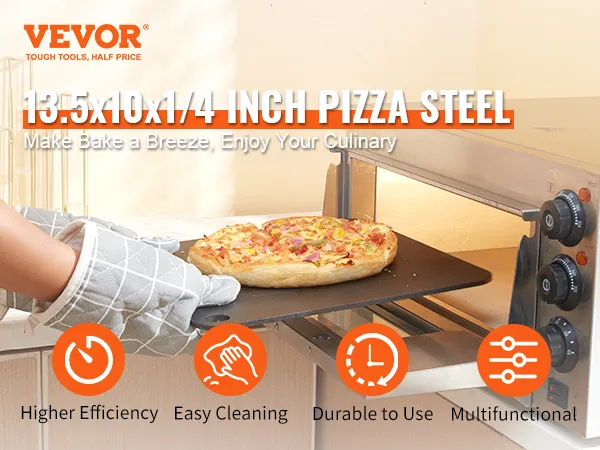pizza bakken met VEVOR pizzastaal in een oven, met een hogere efficiëntie, eenvoudige reiniging en duurzaamheid.