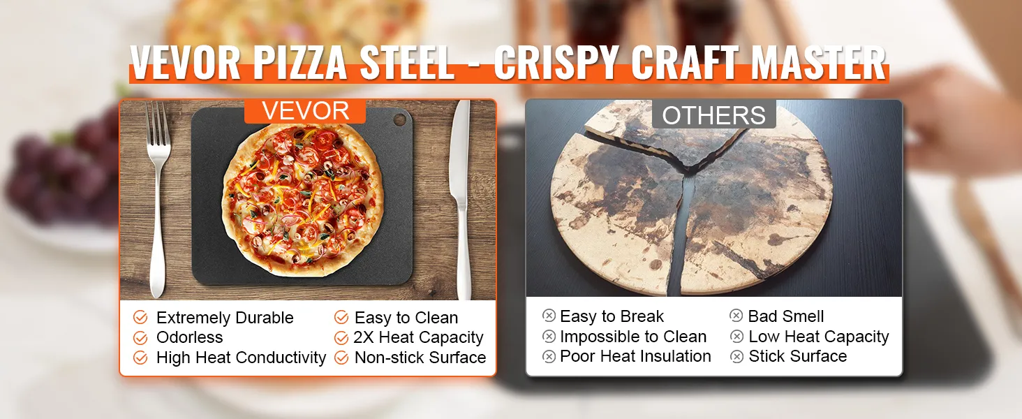 VEVOR pizzastaal versus andere: duurzaam, geurloos, hoge warmtegeleiding, gemakkelijk schoon te maken, antiaanbaklaag