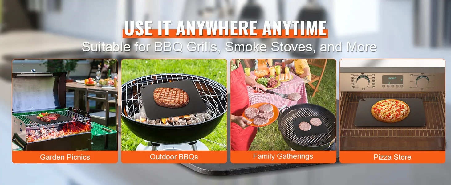 Gebruik VEVOR pizzastaal voor barbecues, rookovens en meer tijdens picknicks in de tuin en familiebijeenkomsten.