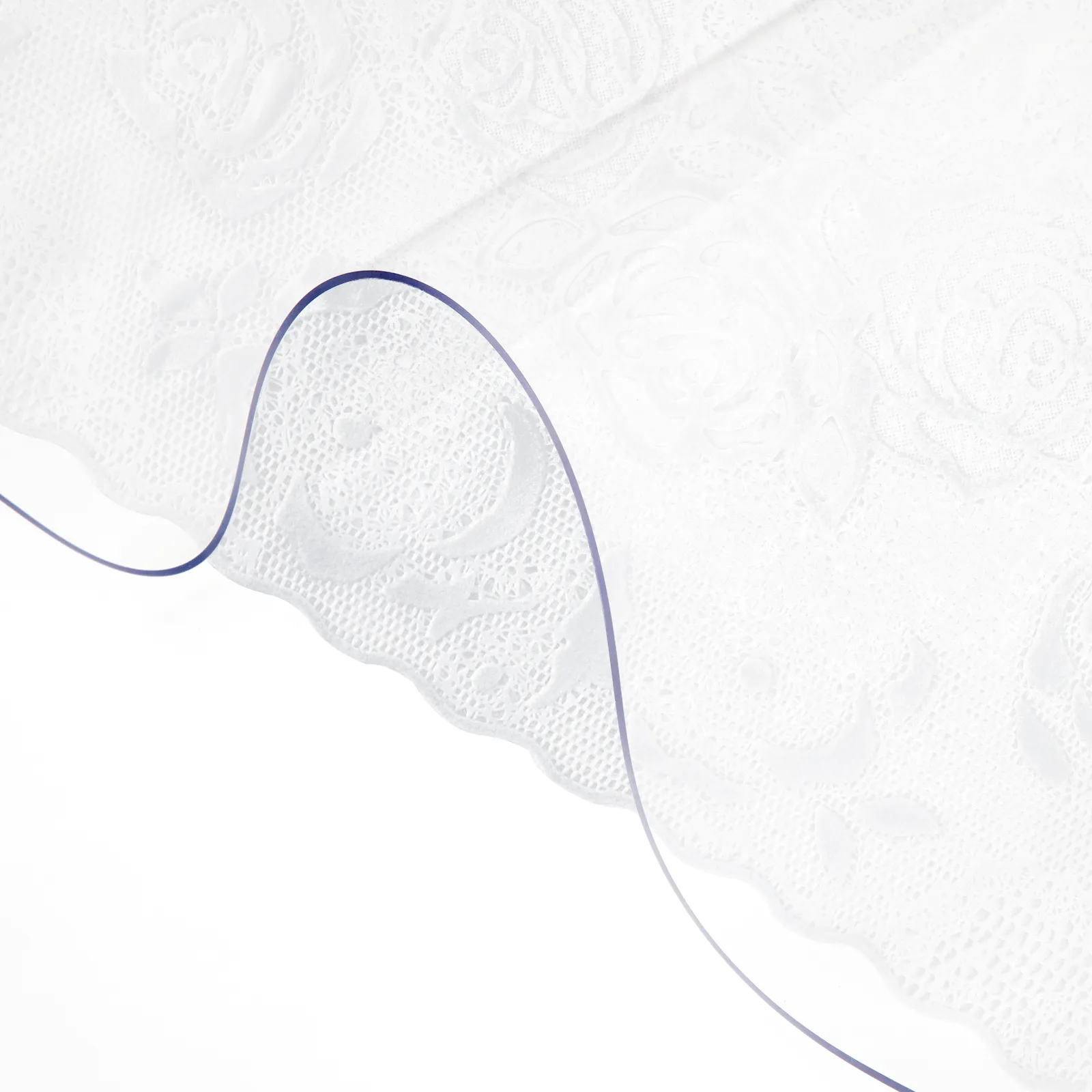 lace-patterned VEVOR plastic table cover with scalloped edges in close-up view.