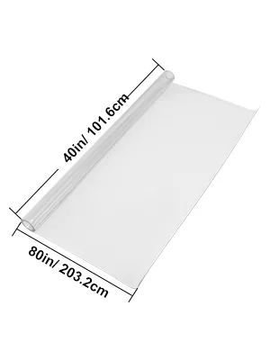 VEVOR clear table protector, 80in x 40in, rolled sheet, transparent surface with dimensions.