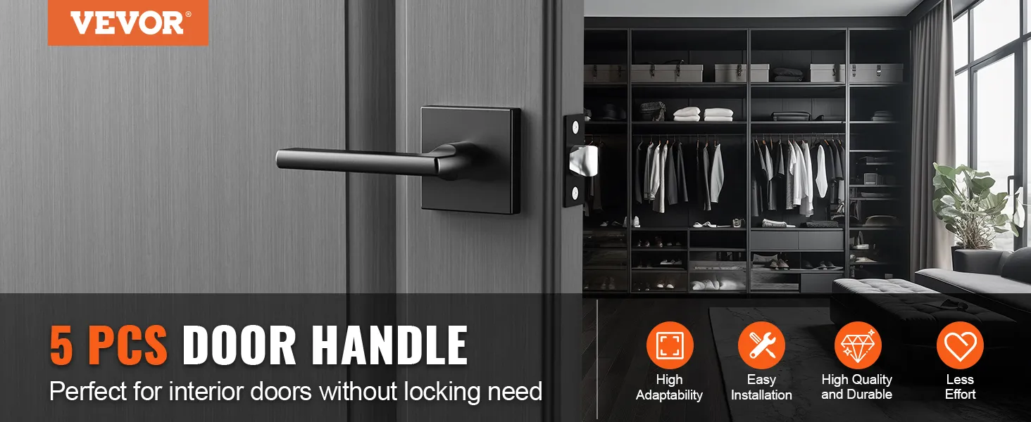 VEVOR passage door handle showcased with a modern closet in the background, highlighting easy installation.