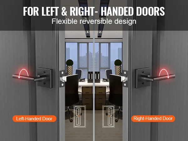 handles for left and right-handed office doors, showcasing VEVOR passage door handle features.