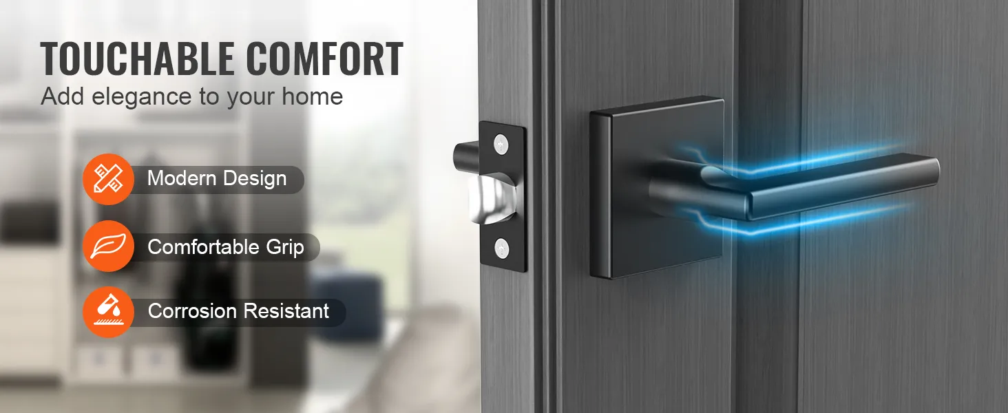 black VEVOR passage door handle with modern design, comfortable grip, and corrosion resistance.