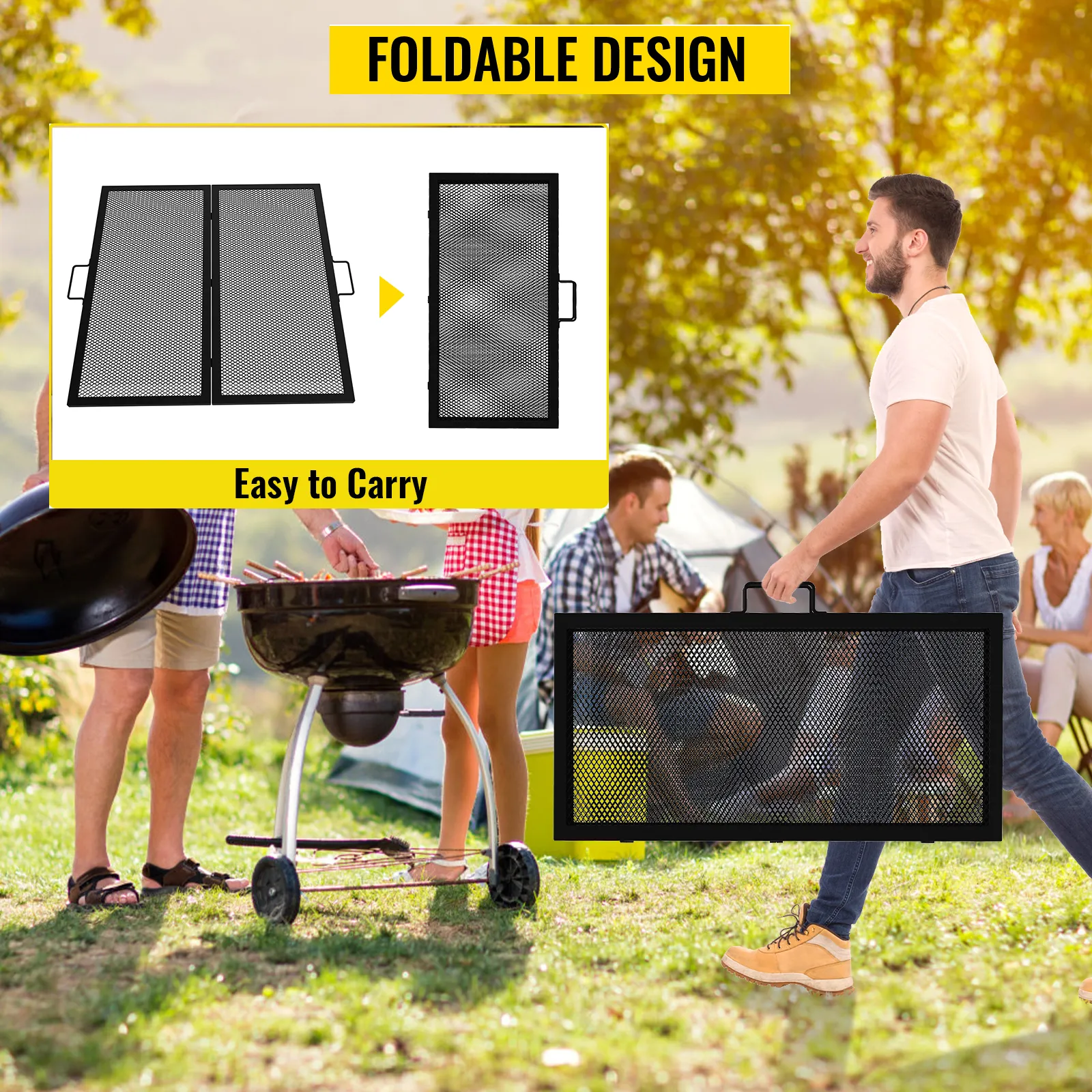 faltbarer VEVOR-Feuerstellen-Grillrost, leicht zu tragen, perfekt für Treffen im Freien und Grillabende.