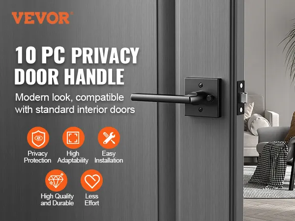 Juego de manijas de puerta de privacidad VEVOR, diseño moderno, compatible con puertas interiores estándar, fácil instalación.
