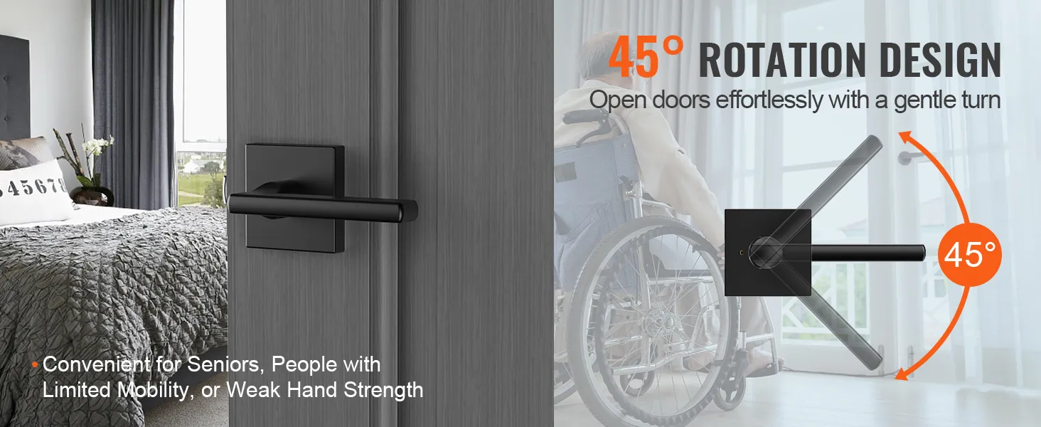 VEVOR privacy deurkruk met 45° rotatie, ideaal voor senioren en mensen met een beperkte mobiliteit.