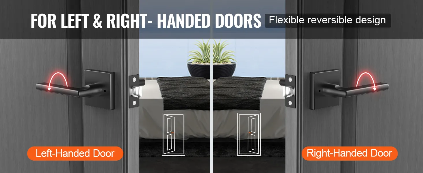 Para puertas de apertura izquierda y derecha, diseño flexible, manija de puerta de privacidad VEVOR, elegante acabado negro.