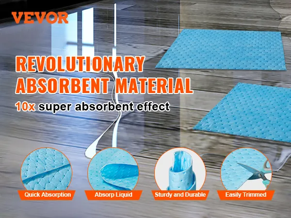 Die saugfähigen Pads von VEVOR bieten schnelle Saugfähigkeit, Flüssigkeitskontrolle, Haltbarkeit und einfaches Zuschneiden.
