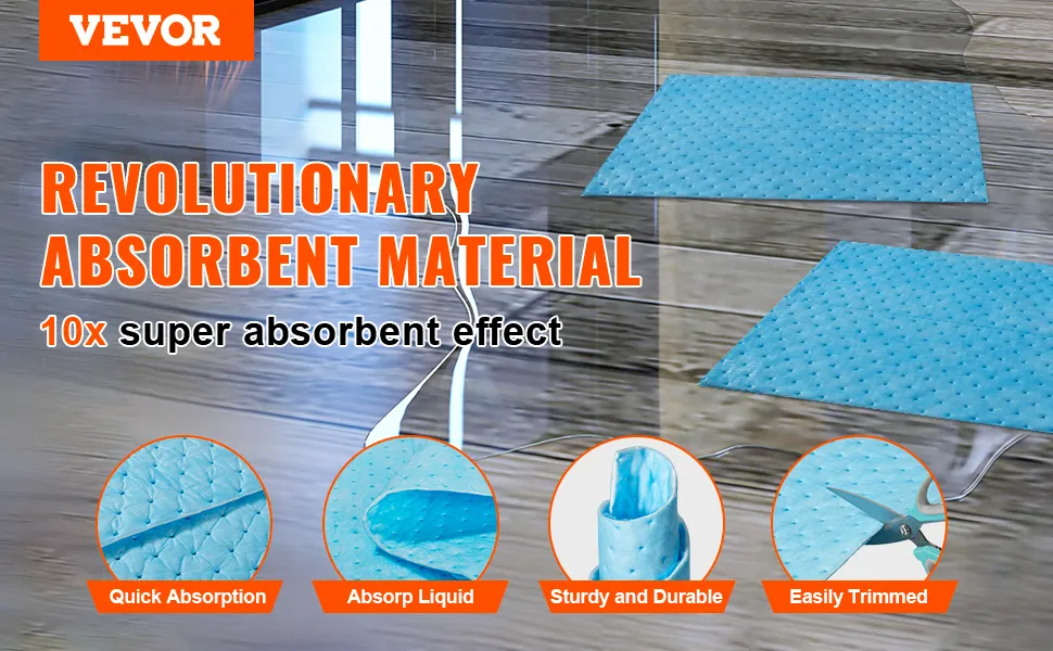 VEVOR Spill Absorbent Pads, Water Absorbing Mat Pad in Dispenser Box, 6 ...