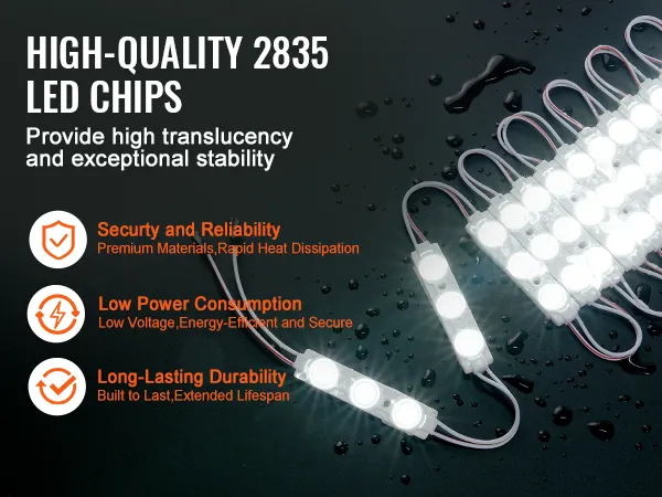 high-quality 2835 led chips, security and reliability, low power consumption, and long-lasting durability. VEVOR led storefront lights.