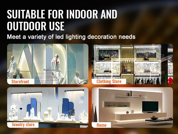 VEVOR led storefront lights suitable for indoor and outdoor use in storefronts, clothing stores, jewelry stores, and homes.