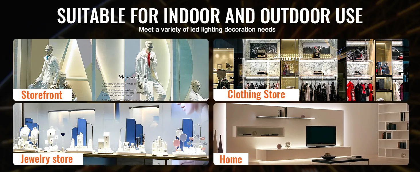 VEVOR led storefront lights suitable for indoor and outdoor use in storefronts, clothing stores, jewelry stores, and homes.