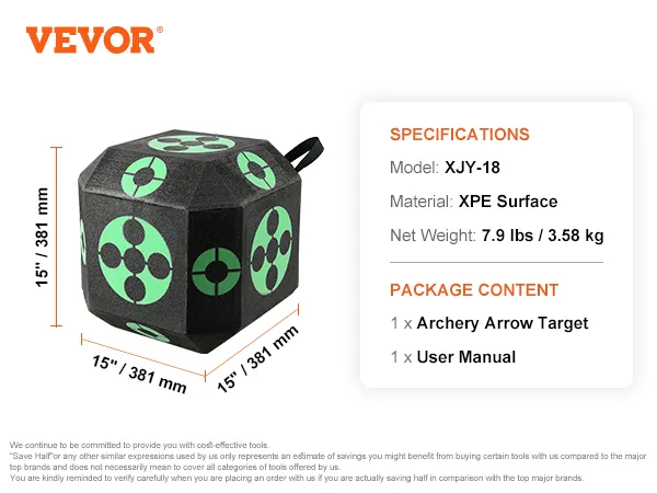 Objetivo de tiro con arco VEVOR, cubo de 15" con patrones de objetivo verdes, 7,9 libras, incluye manual de usuario.