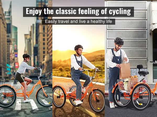 Triciclos para adultos VEVOR: ciclismo en la ciudad, ejercicio en la naturaleza y compras cómodas.