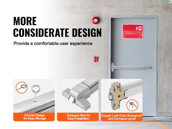 VEVOR push bar door locks showcasing circular design, easy installation, and rust-proof copper lock core.