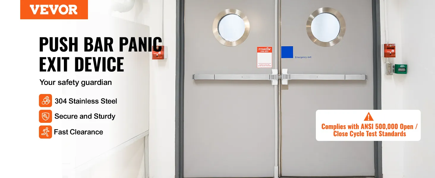 VEVOR panic exit device - 304 stainless steel, secure and sturdy push bar for emergency exits.