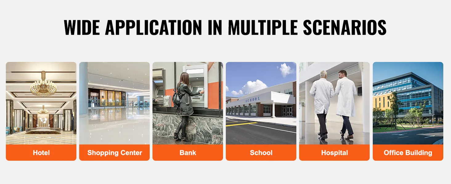 wide application of VEVOR panic exit device: hotel, shopping center, bank, school, hospital, office building.