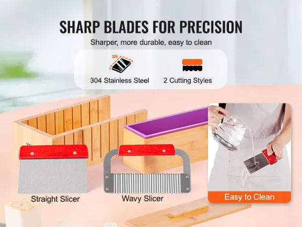 VEVOR soap making kit with bamboo mold, straight and wavy slicers, and easy-to-clean sharp blades.