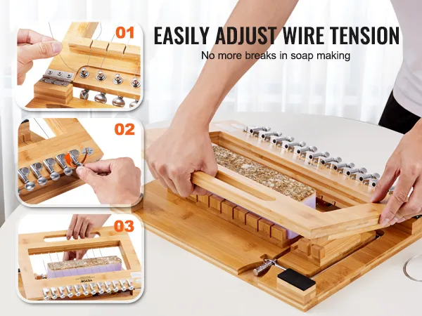 adjusting wire tension on the VEVOR soap cutter in three steps for smooth soap making.