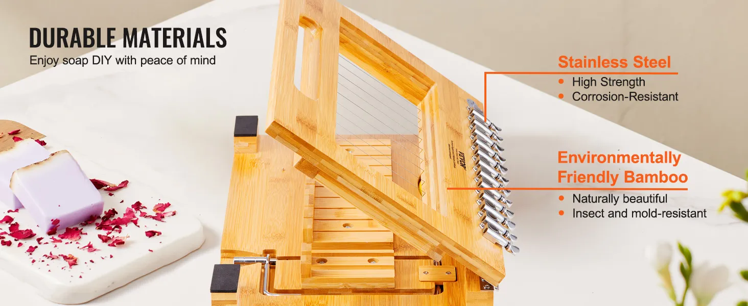 VEVOR soap cutter with stainless steel wire and bamboo frame, ideal for diy soap making.