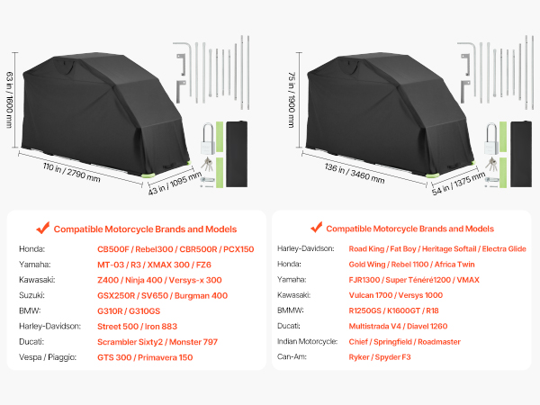 VEVOR Motorcycle Storage Shelter with Security Lock, 600D Oxford