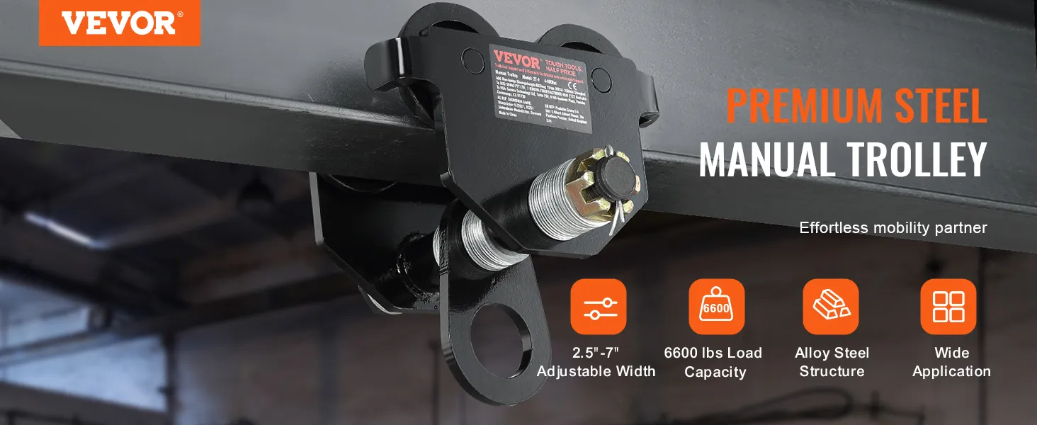 Carrello manuale VEVOR con struttura in acciaio di alta qualità, larghezza regolabile e capacità di carico di 6600 libbre.