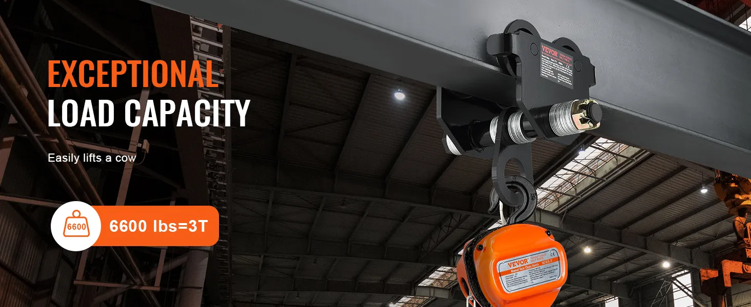 Carrello manuale VEVOR in un ambiente industriale con capacità di carico di 6600 libbre e componenti arancioni.