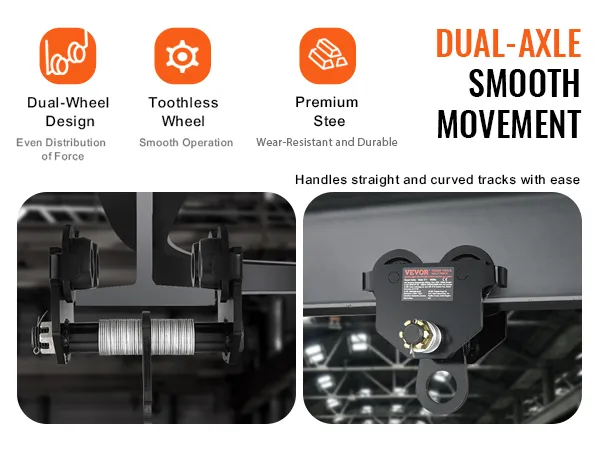 Carrello manuale VEVOR, design a doppio asse, movimento fluido, ruota senza denti, acciaio di alta qualità, ambiente industriale.