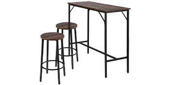 VEVOR pub table set with two bar stools and a rectangular table, wood and metal construction.