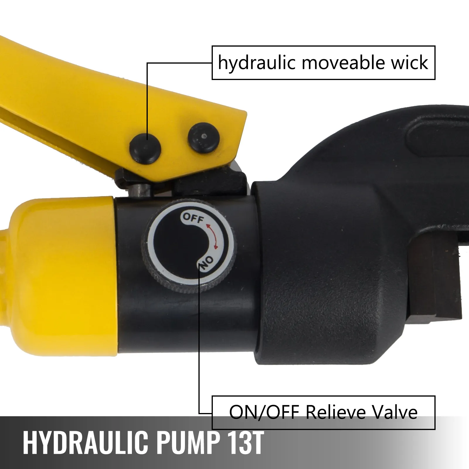 VEVOR hydraulic rebar cutter with hydraulic moveable wick and on/off relieve valve.