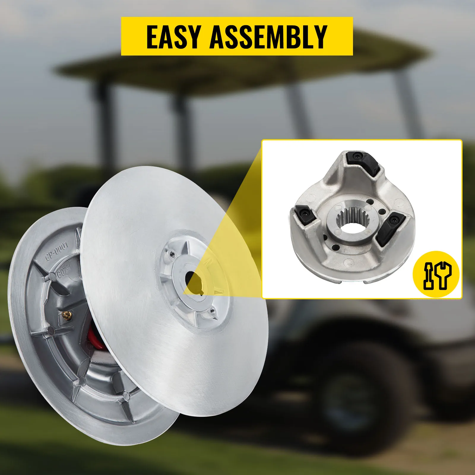 VEVOR golf cart clutch kit with text "easy assembly" and blurred image details