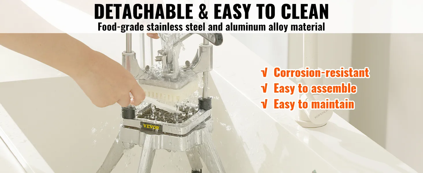 cleaning VEVOR vegetable fruit chopper, food-grade stainless steel and aluminum alloy in the kitchen sink.
