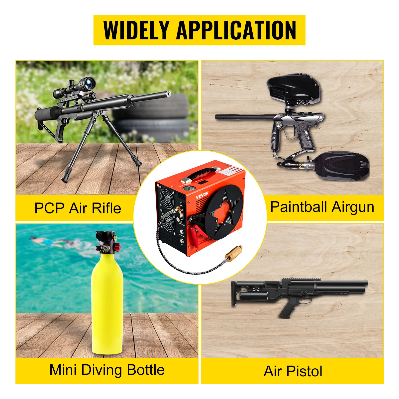 Compresor de aire PCP VEVOR con rifle de aire PCP, pistola de aire paintball, mini botella de buceo, pistola de aire.