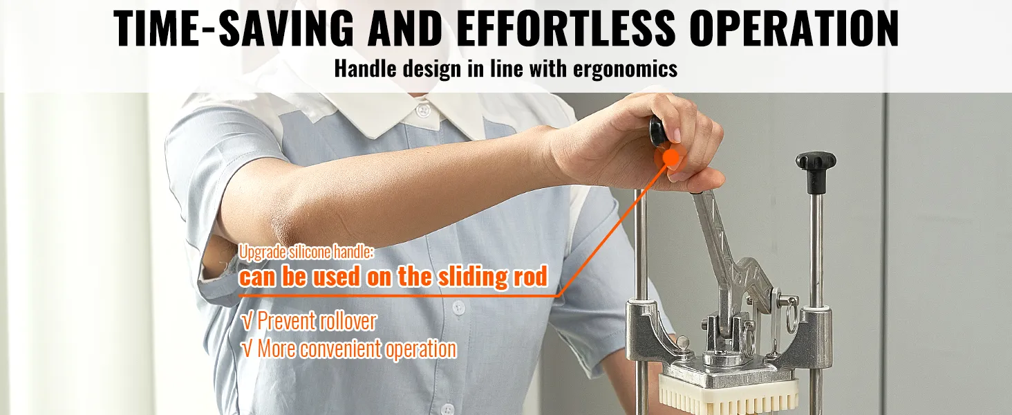 person using VEVOR vegetable chopper with ergonomic handle and silicone grip for safe and easy operation.