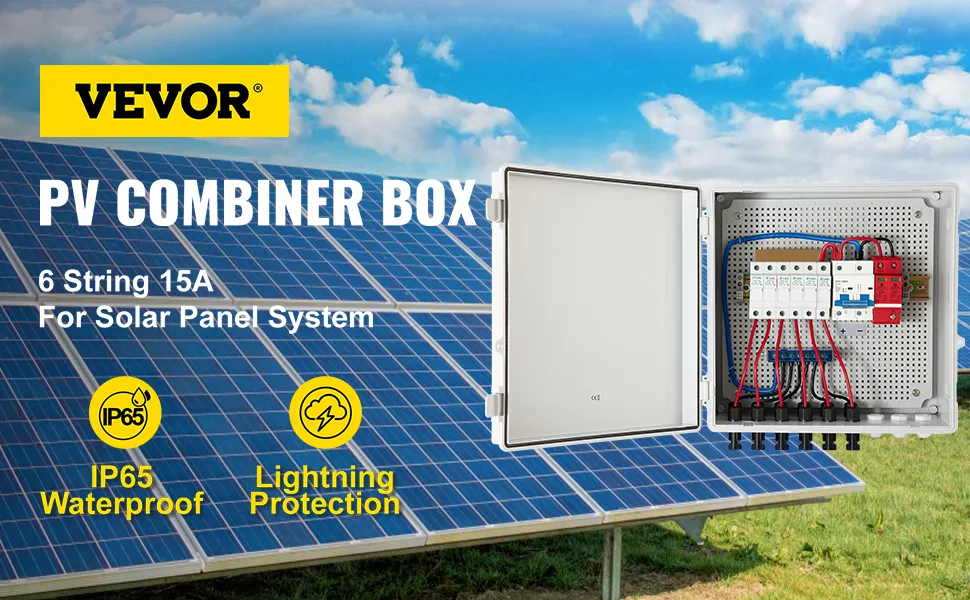 Caja combinadora fotovoltaica VEVOR para sistema de paneles solares, resistente al agua IP65, protección contra rayos