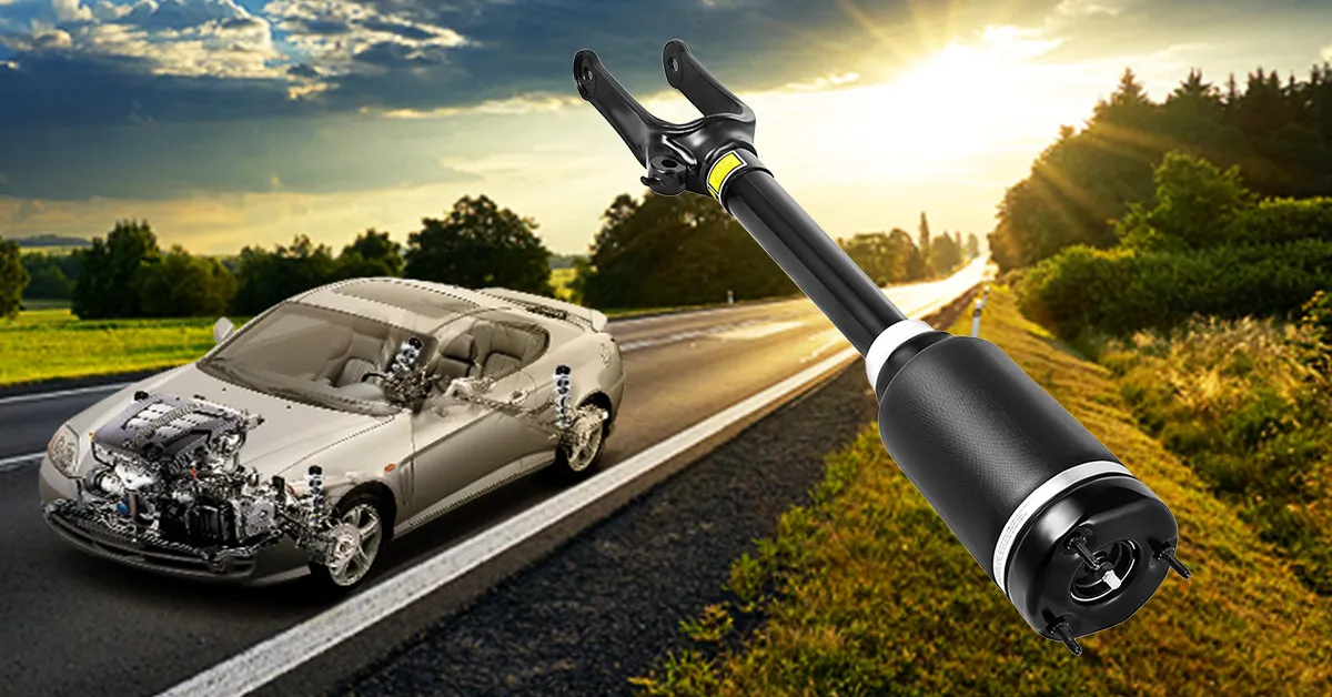 Suspensión neumática delantera VEVOR para Mercedes Benz W164 mostrada sobre fondo de carretera.