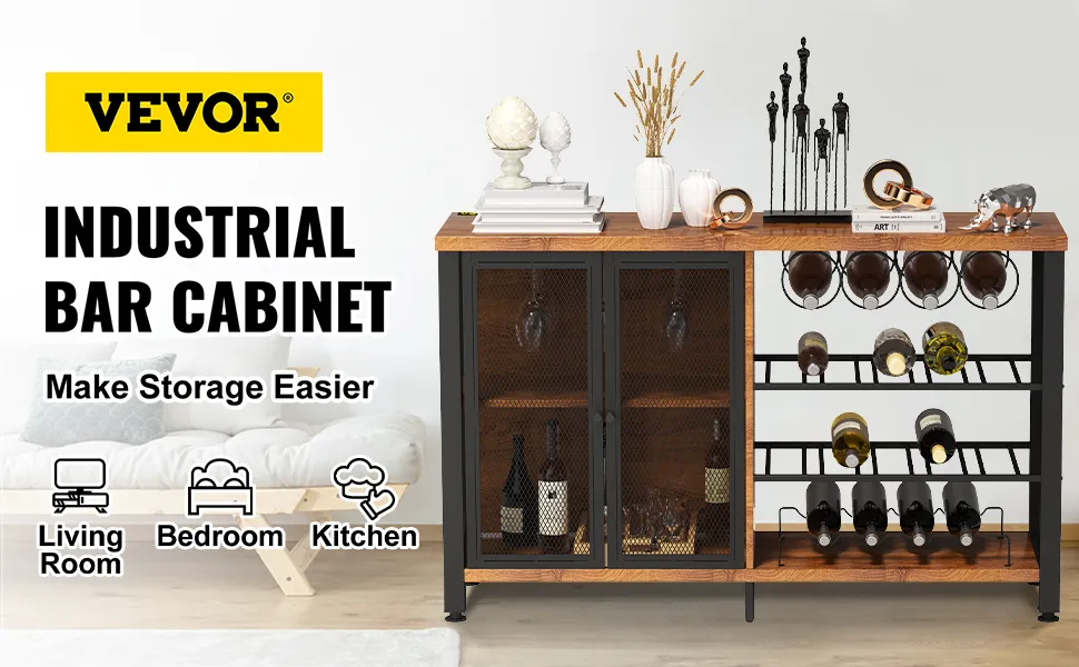 VEVOR Weinbarschrank mit Weinregalen und Ablagen, perfekt für Wohnzimmer, Schlafzimmer und Küche.