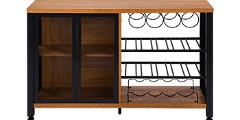 VEVOR-Weinbarschrank mit Netztüren, Flaschenaufbewahrung und Weinglasregalen. Modernes Holzdesign.