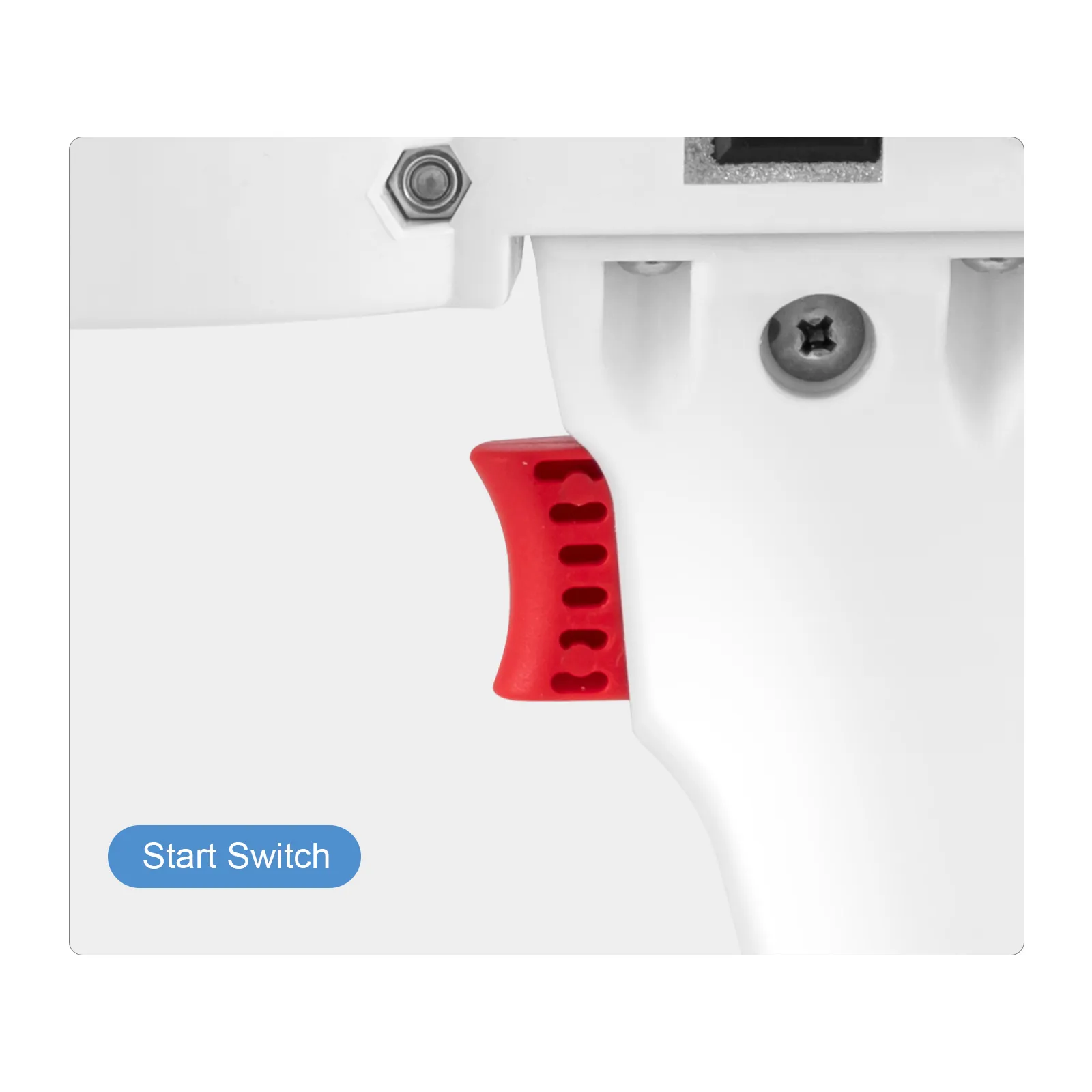 red start switch detail of the VEVOR tufting gun handle against a white background.