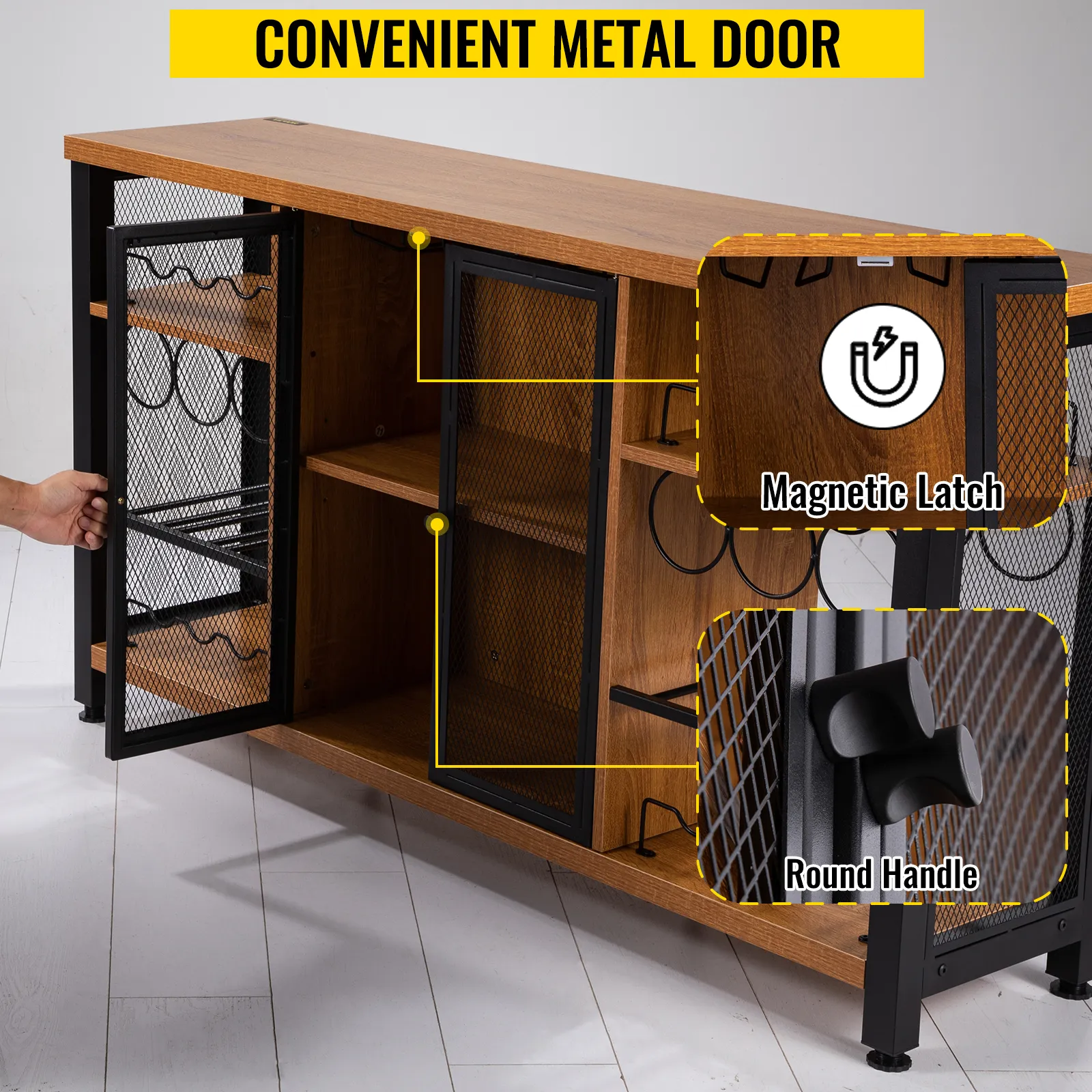 VEVOR industrial bar cabinet with convenient metal door, magnetic latch, and round handle.