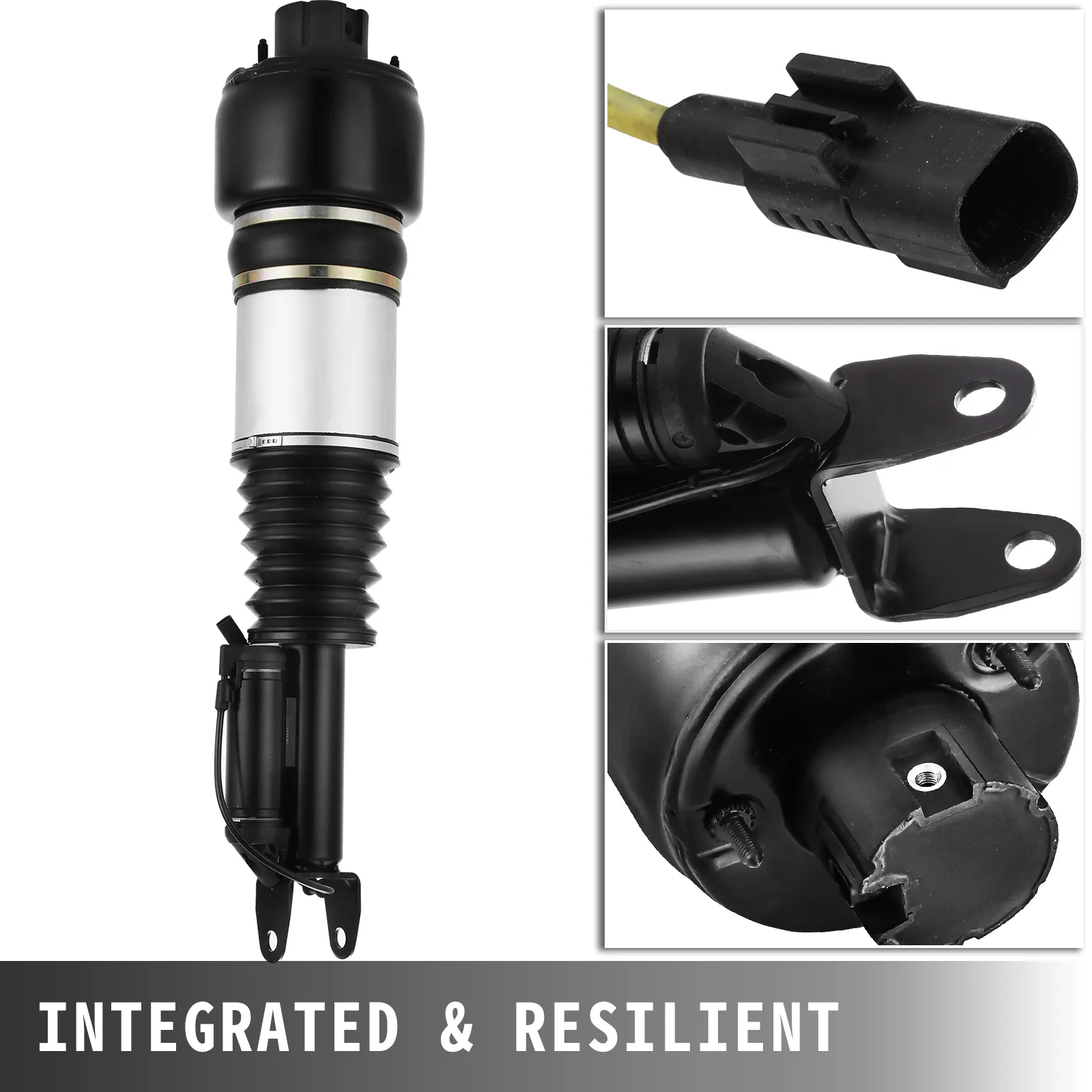 Componentes de suspensión neumática Mercedes VEVOR con detalles en primer plano y texto "integrado y resistente"