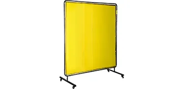 VEVOR welding screen with yellow panel and mobile black steel frame.