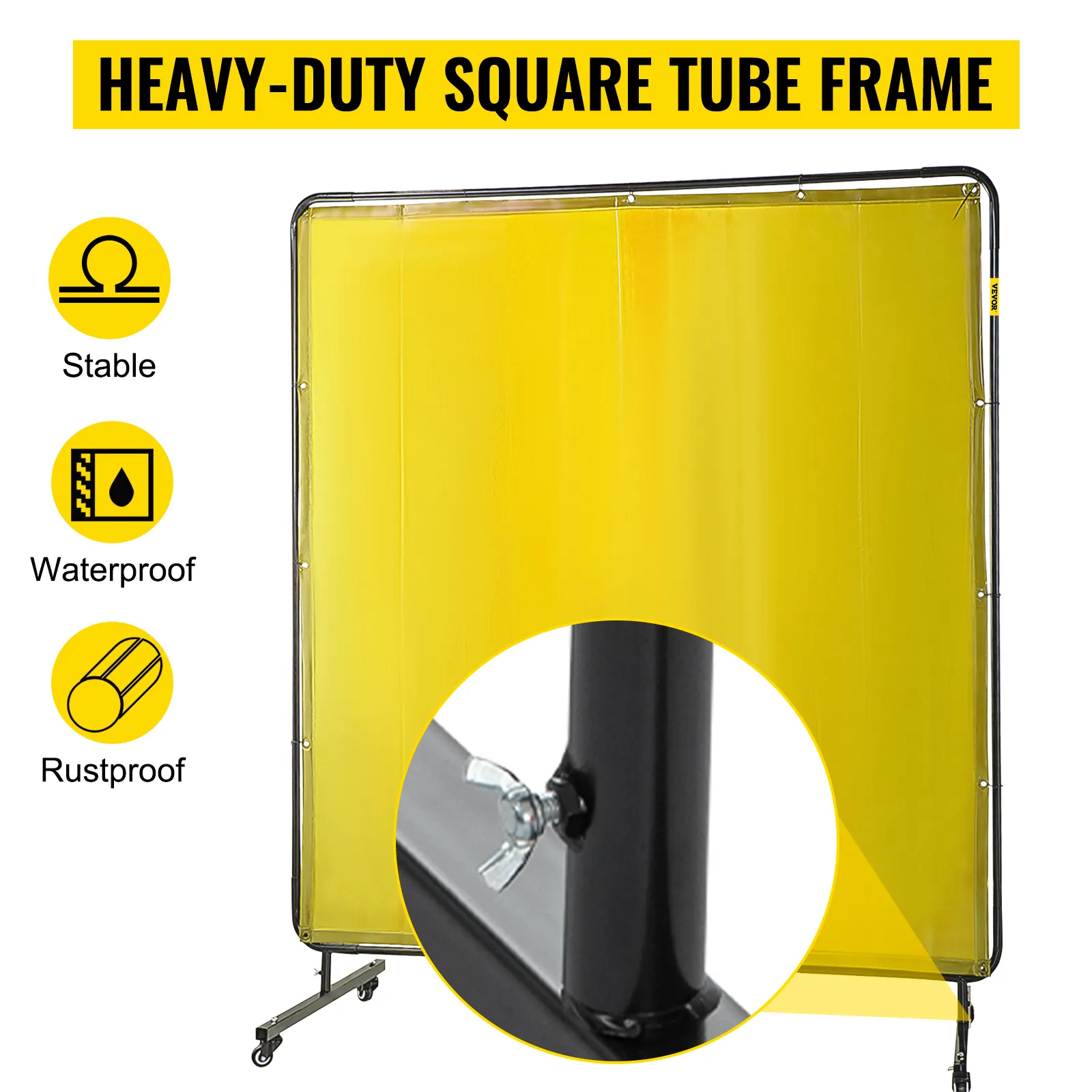 VEVOR welding screen with heavy-duty frame, stable, waterproof, and rustproof.