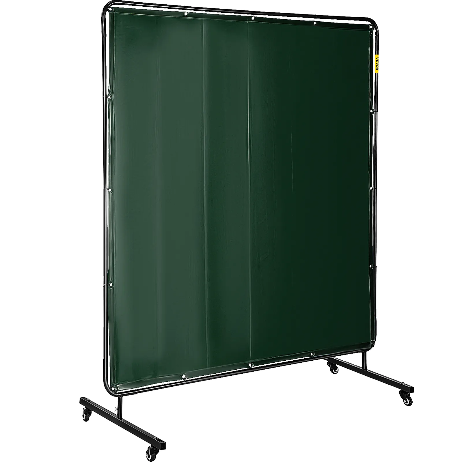 VEVOR welding screen with metal frame on caster wheels for easy mobility. dark green panel.
