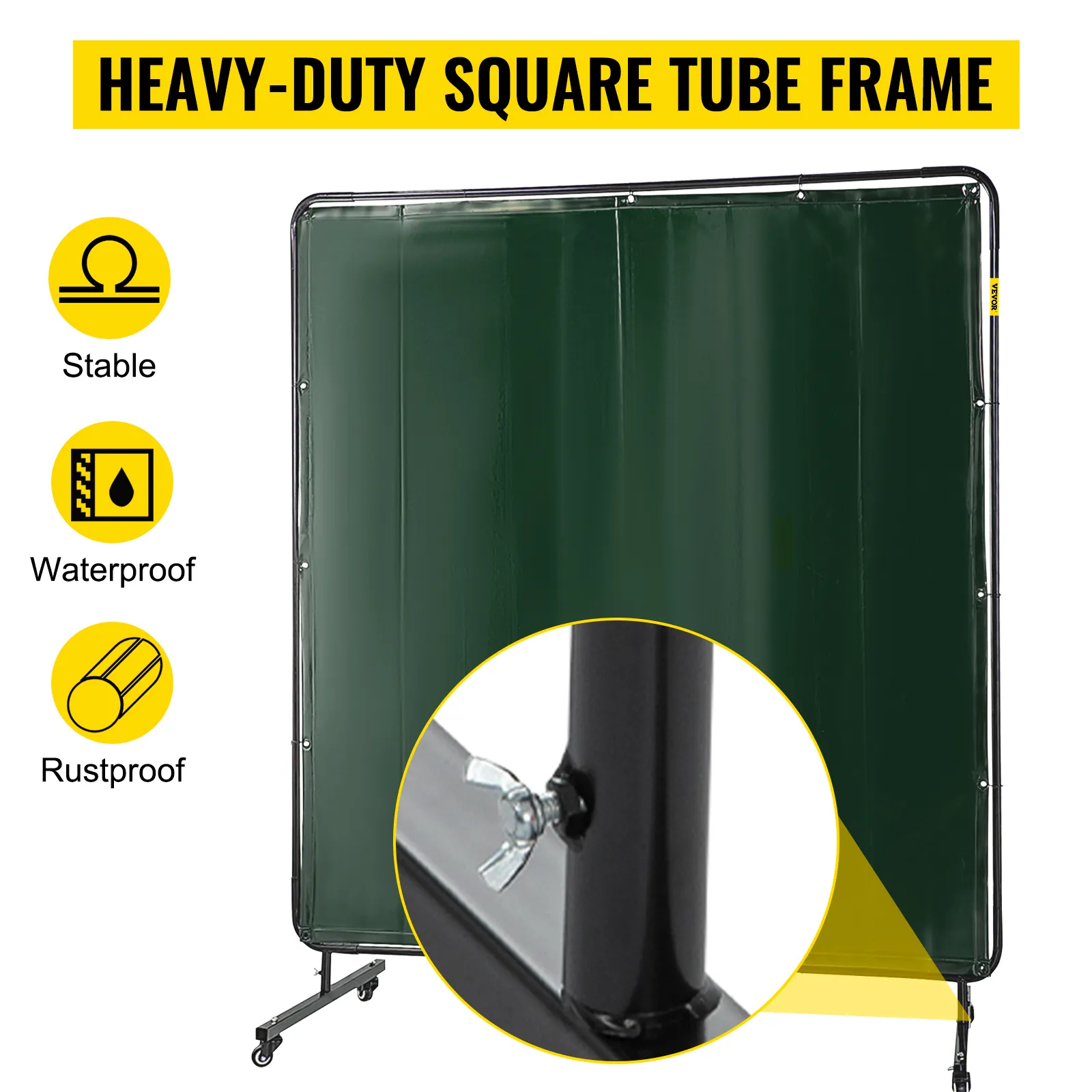 heavy-duty VEVOR welding screen with stable, waterproof, and rustproof frame.